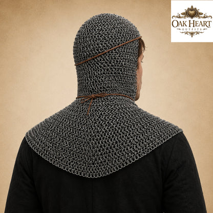 9MM Flat Ring Chainmail Coif – Medieval Armor Hood for LARP & Cosplay