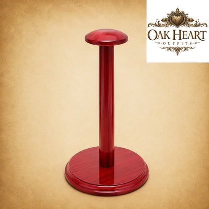 Premium Wooden Helmet Stand | Glossy Red Medieval Helmet Display Holder