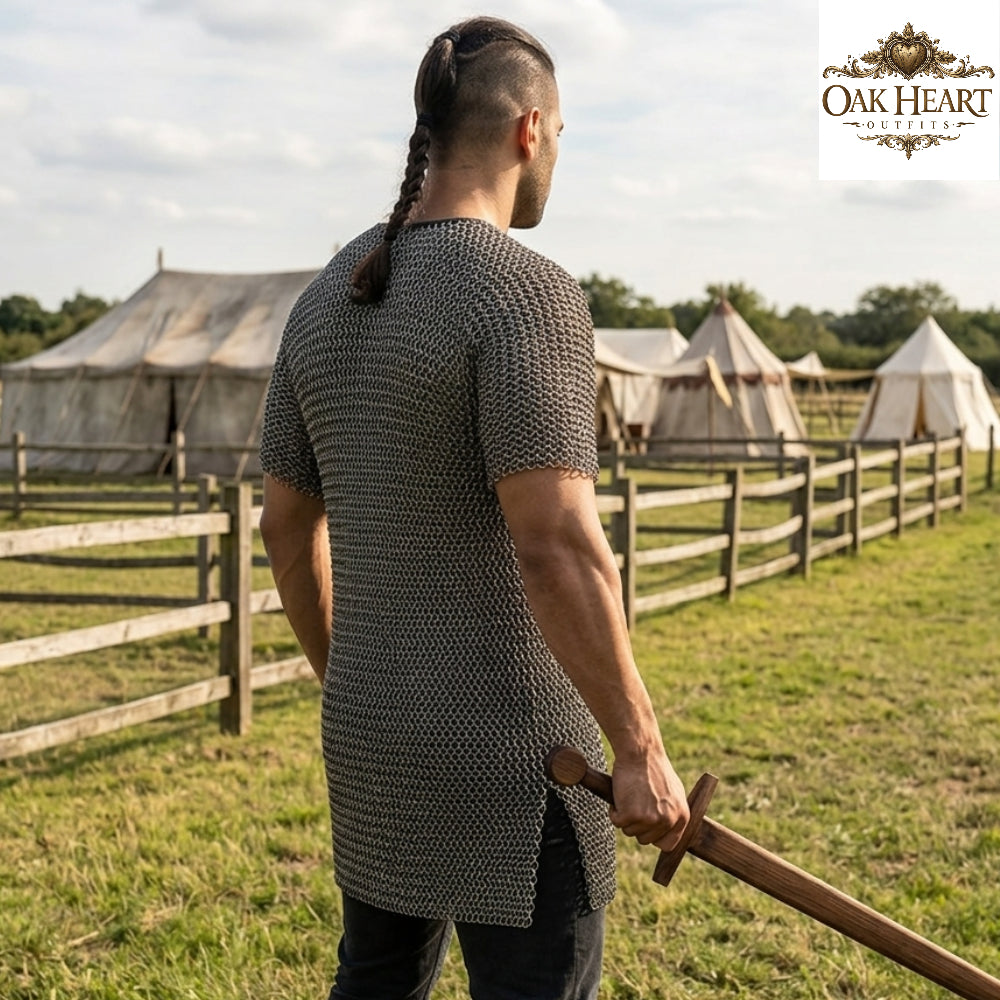 Wedge Riveted Chainmail Shirt, 9mm Flat Ring Haubergeon, Medieval Armor for Reenactment