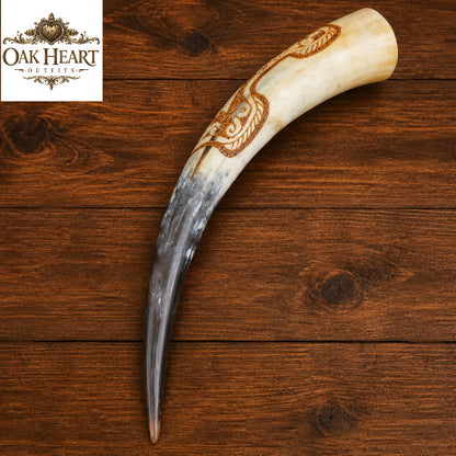 Viking Horn Mug – Hand Carved Valknut & Celtic Knot Mead Drinking Horn
