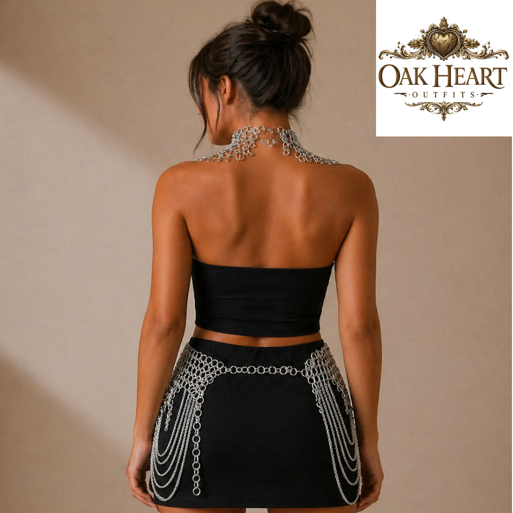 Anodized Aluminum Chainmail Collar & Skirt Set – Ren Faire Cosplay Costume, Medieval Outfit