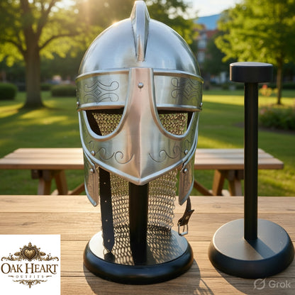 Medieval Knight Horse Helmet – Viking Queen Chainmail Armor with Display Stand