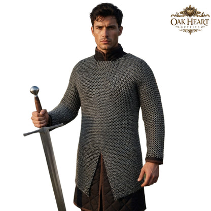 Medieval Chainmail Shirt – 9MM Round Riveted Steel Armor with Washers for LARP