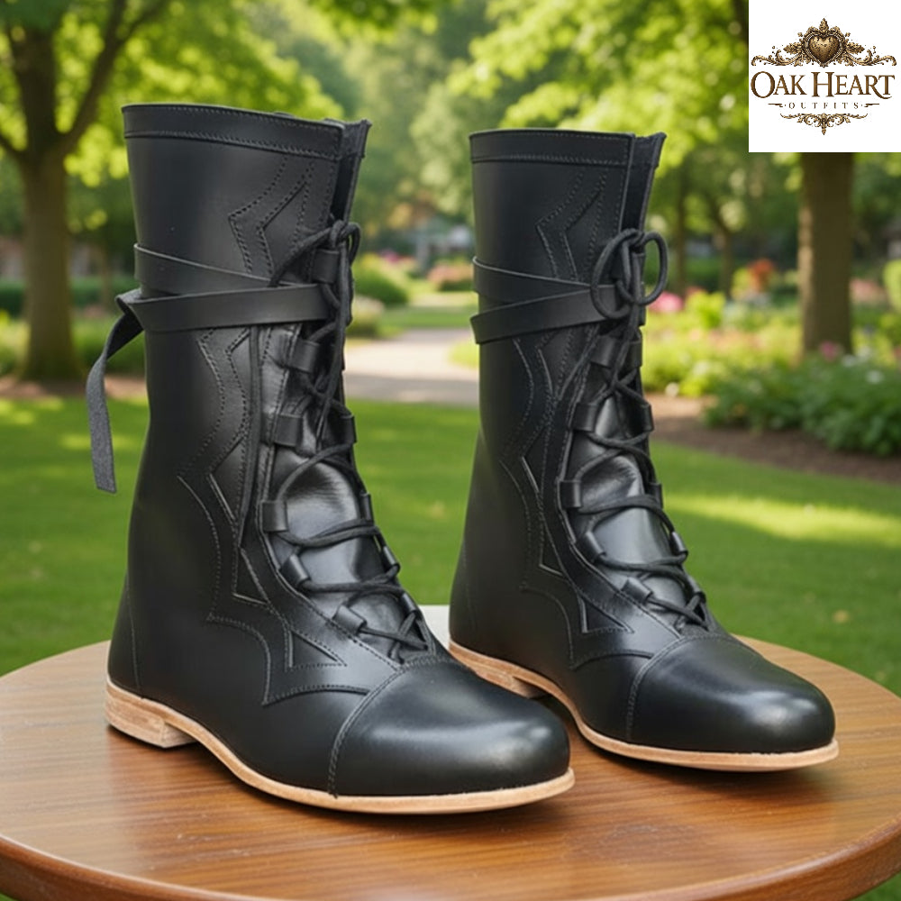 Medieval Leather Renaissance Boots | Viking Pirate Renfaire Shoes for Reenactment & Cosplay