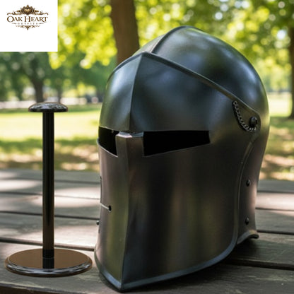 Medieval Knight Black Barbute Helmet – Functional Visor Armor Helm with  Display Stand