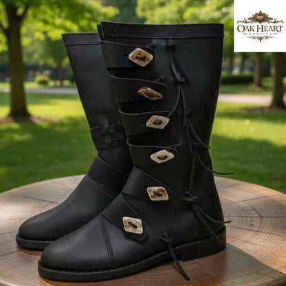 Medieval Viking Long Leather Boots – LARP Footwear for Ren Faire & Cosplay Costume
