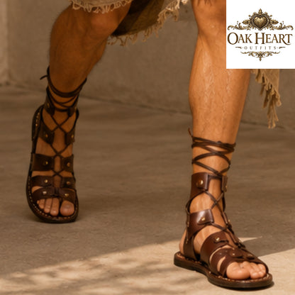 Men’s Roman Gladiator Sandals | Handmade Leather Lace Up Greek Spartan Shoes