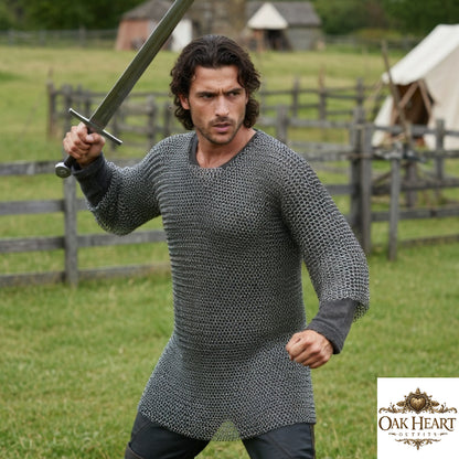 Medieval Chainmail Shirt Stainless Steel 9mm Riveted Rings Half Sleeve Armor