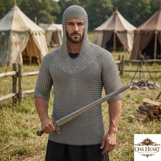 Medieval Chainmail Shirt with Coif Aluminum Butted Armor Set Handmade LARP Gear