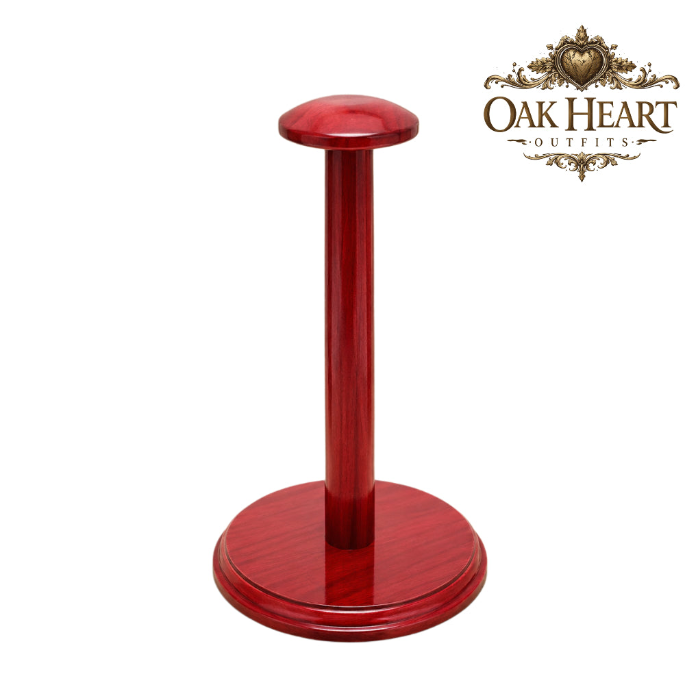 Premium Wooden Helmet Stand | Glossy Red Medieval Helmet Display Holder
