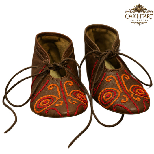 Medieval Viking Leather Shoes – Handmade Haithabu Embroidered LARP Footwear