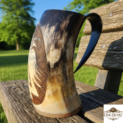 Viking Raven Horn Mug – Valknut Norse Mead Drinking Tankard