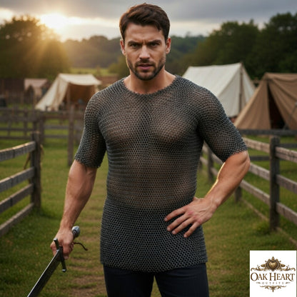 Medieval Chainmail Shirt 9mm Mild Steel Short Sleeve Hauberk LARP Gear