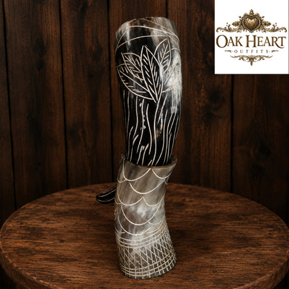 Medieval Drinking Horn with Decorative Stand