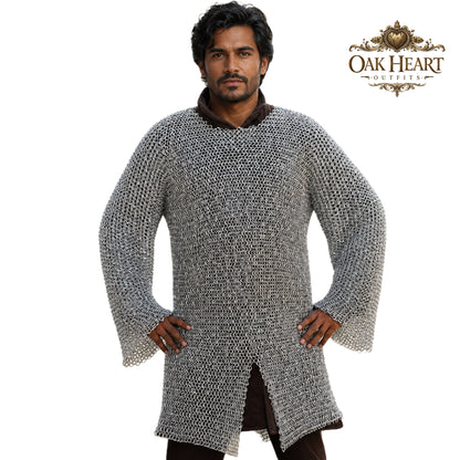 Medieval Aluminum Chainmail Hauberk 9MM Round Ring Armor – Lightweight Costume Shirt for Reenactment