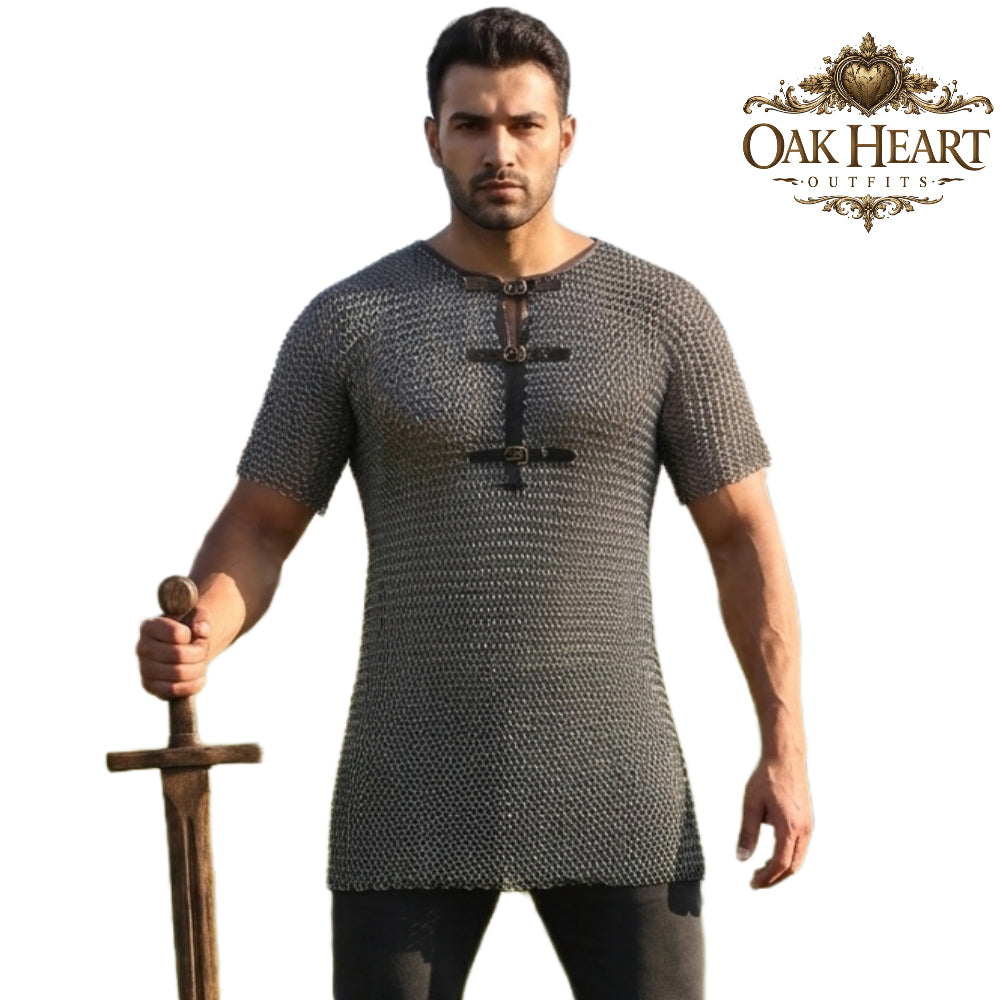 Wedge Riveted Chainmail Shirt, 9mm Flat Ring Haubergeon, Medieval Armor for Reenactment