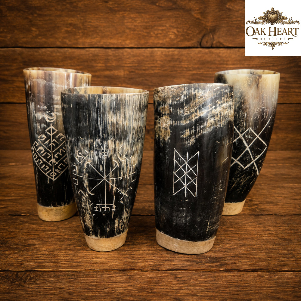 Set of 4 Viking Horn Cups | Handmade Medieval Drinking Horn Tumblers