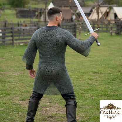 Medieval Chainmail Shirt Stainless Steel 9mm Riveted Rings Half Sleeve Armor