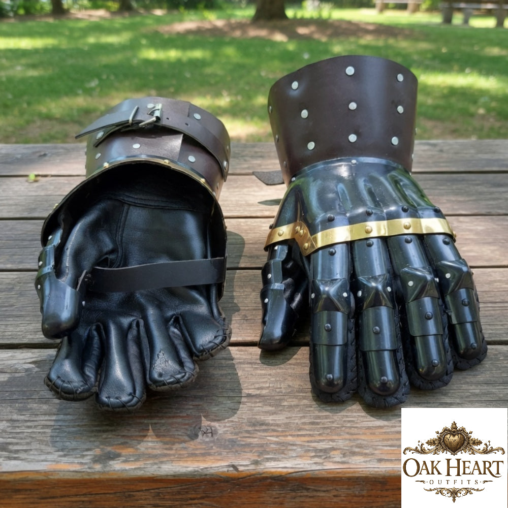 Medieval Gothic Gauntlets – Steel Armor Gloves with Leather Cuffs