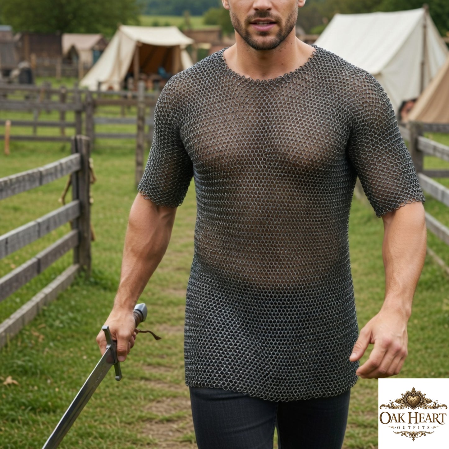 Medieval Chainmail Shirt 9mm Mild Steel Short Sleeve Hauberk LARP Gear