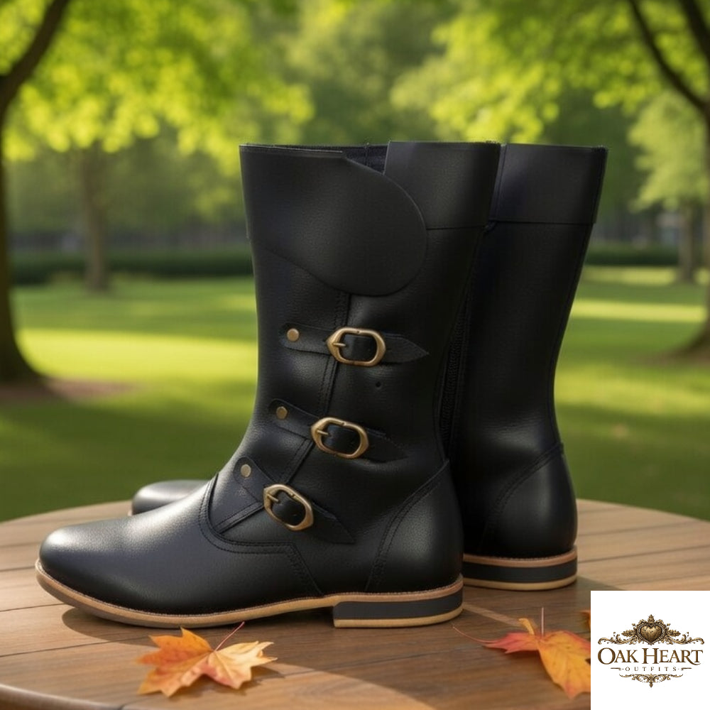 Black Leather Medieval Boots – Viking Shoes for LARP, Ren Faire & Historical