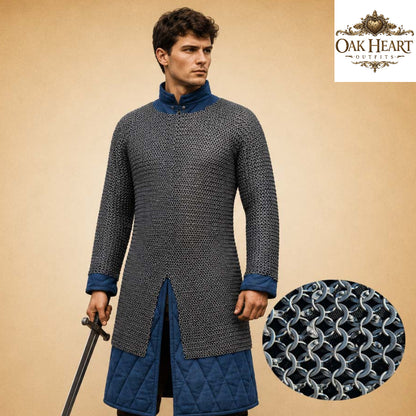 Medieval Chainmail Shirt Full Sleeve – 9MM Riveted Rings with Washers Armor