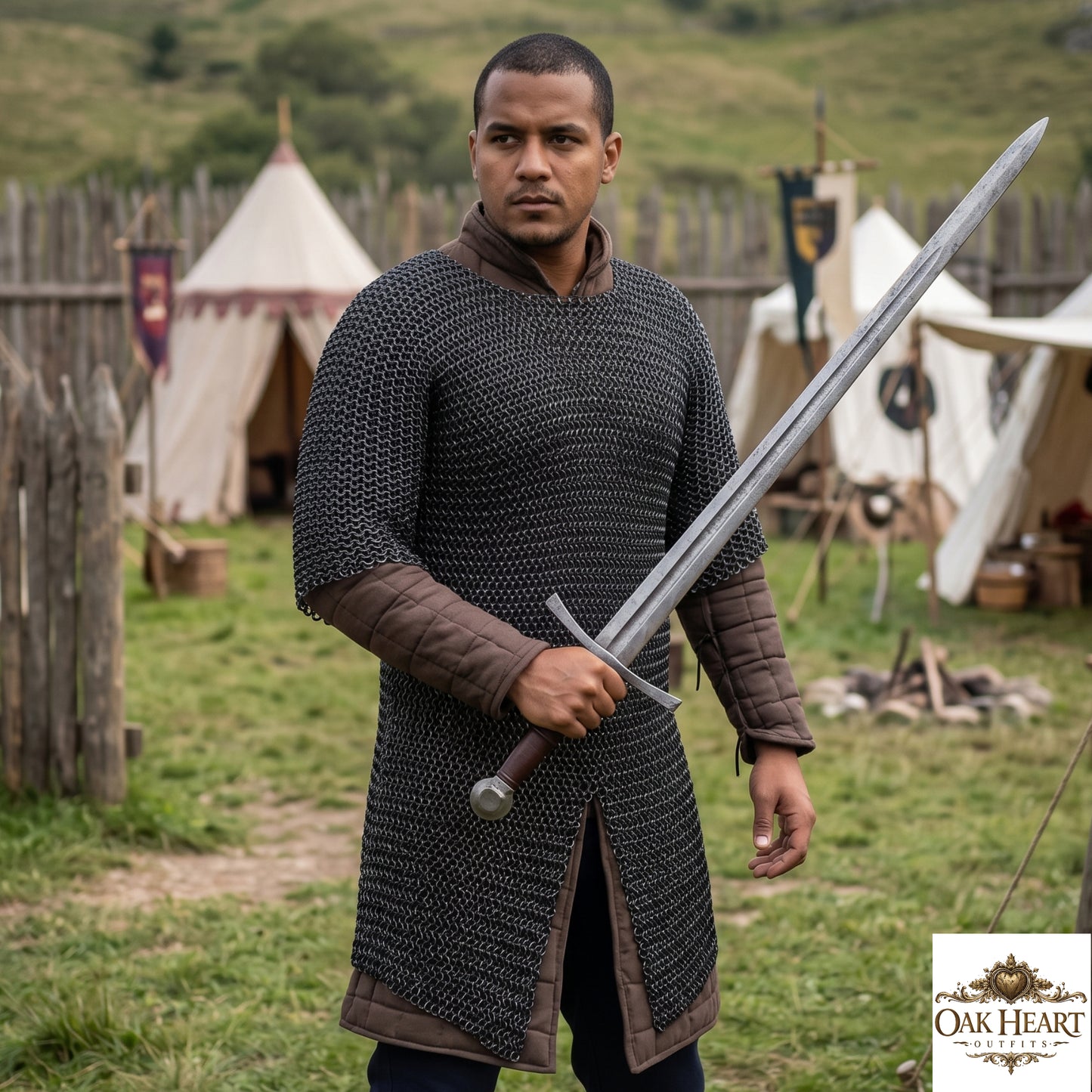 Medieval Chainmail Hauberk 9mm Flat Ring Riveted with Solid Rings – Handmade Armor Shirt