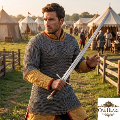 Medieval Chainmail Armor Shirt – 6mm Round Riveted Mild Steel Hauberk with Brass Trim