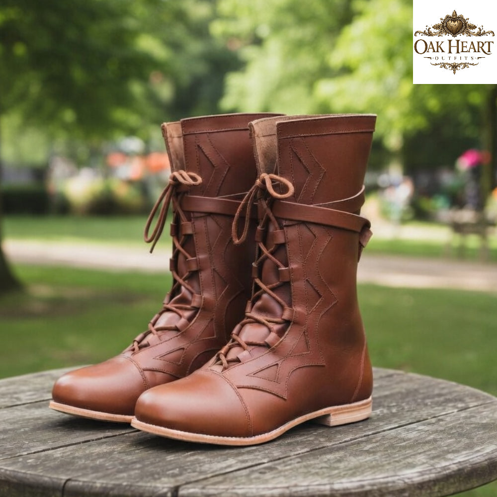 Medieval Leather Renaissance Boots | Viking Pirate Renfaire Shoes for Reenactment & Cosplay