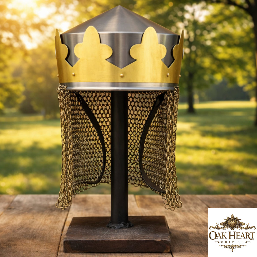 King Arthur Monty Python Helmet with Brass Butted Chainmail – Medieval Knight Armor