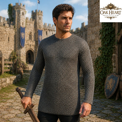 Medieval Chainmail Shirt, 9mm Round Riveted Rings with Washers, Steel Hauberk for LARP, SCA, Cosplay & Reenactment