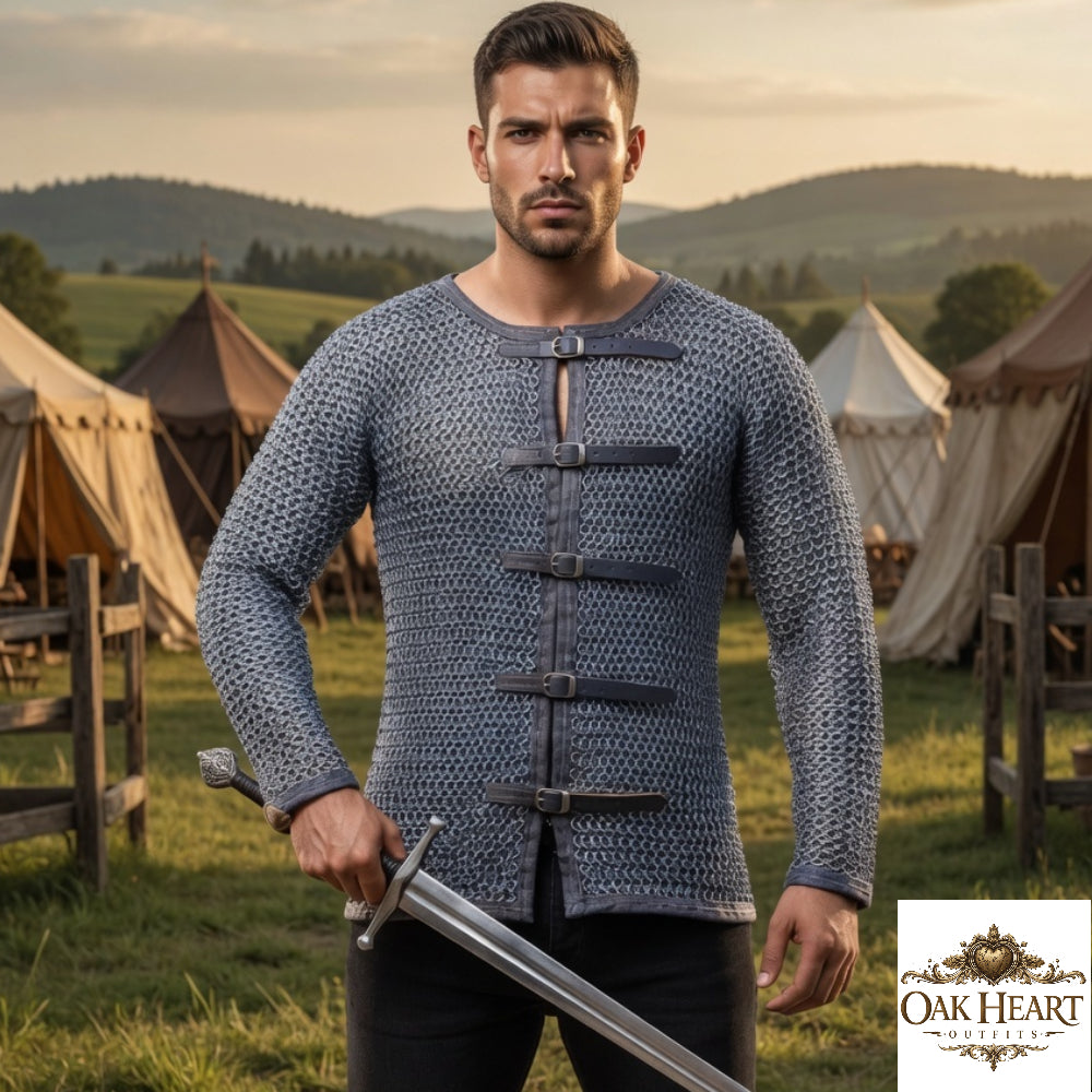 Aluminum Chainmail Hauberk – 16 Gauge 10mm Flat Riveted Armor with Leather Trim