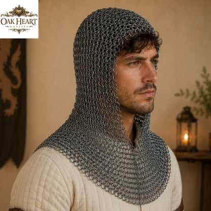 Medieval Chainmail Coif Hood – Butted 9mm Mild Steel Chainmail, Viking Armor