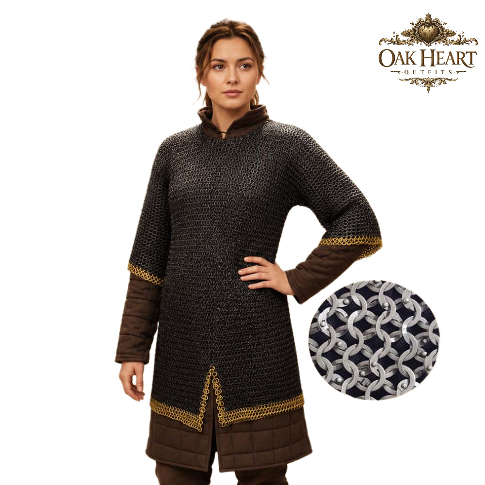 Medieval Chainmail Shirt – 8MM Flat Riveted Rings with Brass Rows