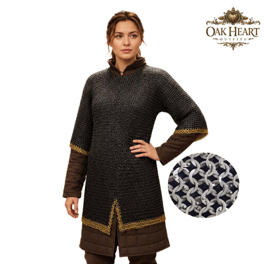 Medieval Chainmail Shirt – 8MM Flat Riveted Rings with Brass Rows