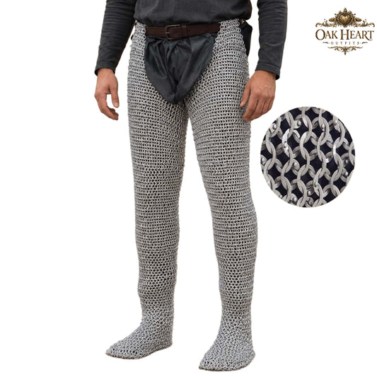 Medieval Mild Steel Chainmail Chausses – 9MM Flat Riveted Maile Leggings