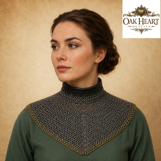 Chainmail Collar 9mm Flat Riveted with Washers & Brass Row – Viking LARP Medieval Armor Gorget