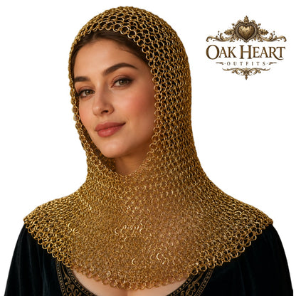 Brass Chainmail Coif Hood, Medieval Chainmail Armor, Renaissance
