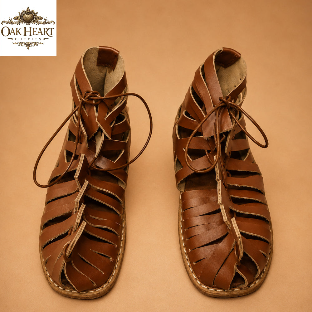 Handcrafted Roman Gladiator Sandals for Men | Brown Leather Lace-Up Summer Sandals |