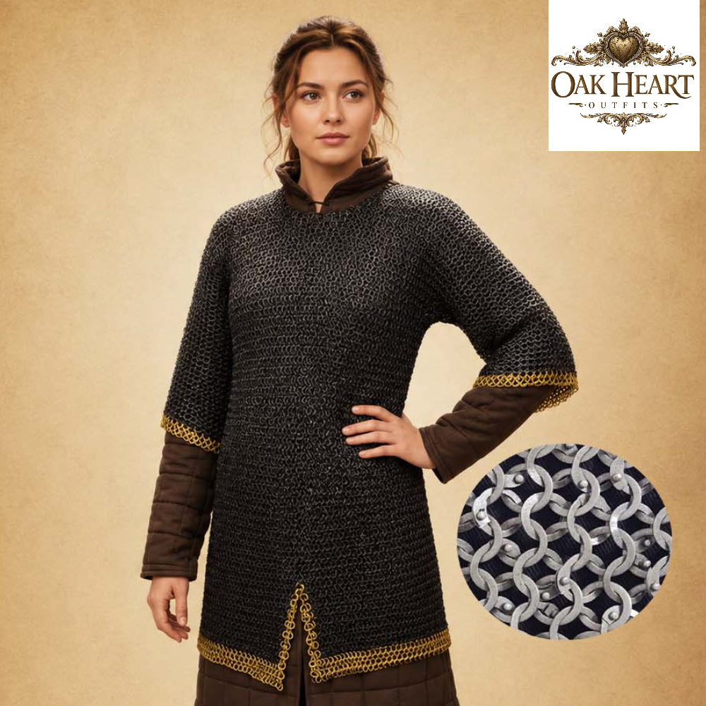 Medieval Chainmail Shirt – 8MM Flat Riveted Rings with Brass Rows