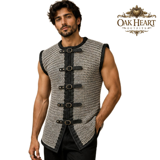 Riveted Aluminum Chainmail Haubergeon – 10mm Flat Ring Medieval Chain Mail Armor Shirt