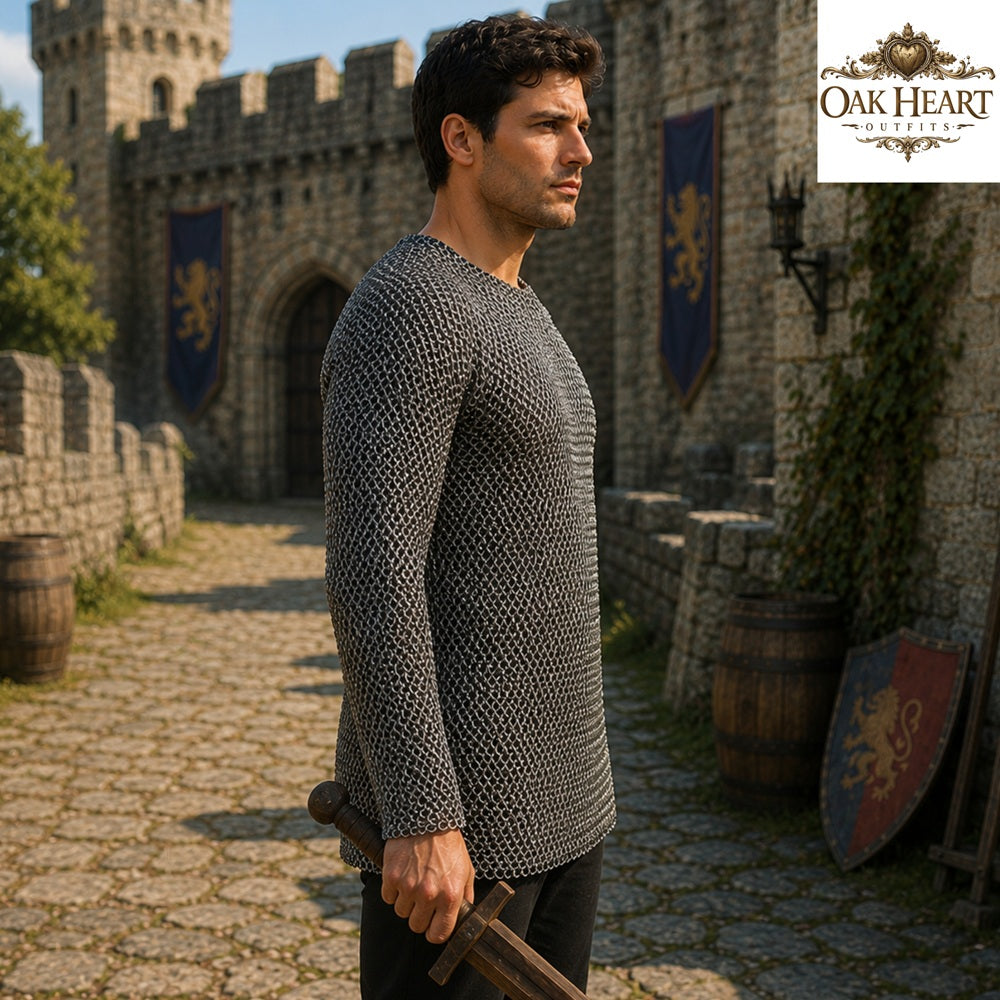 Medieval Chainmail Shirt, 9mm Round Riveted Rings with Washers, Steel Hauberk for LARP, SCA, Cosplay & Reenactment