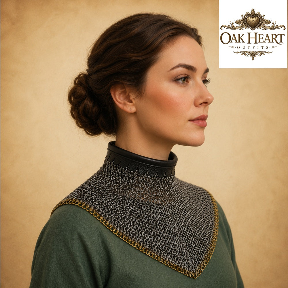 Chainmail Collar 9mm Flat Riveted with Washers & Brass Row – Viking LARP Medieval Armor Gorget