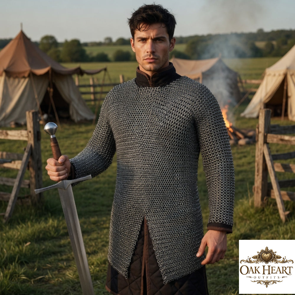 Medieval Chainmail Shirt – 9MM Round Riveted Steel Armor with Washers for LARP