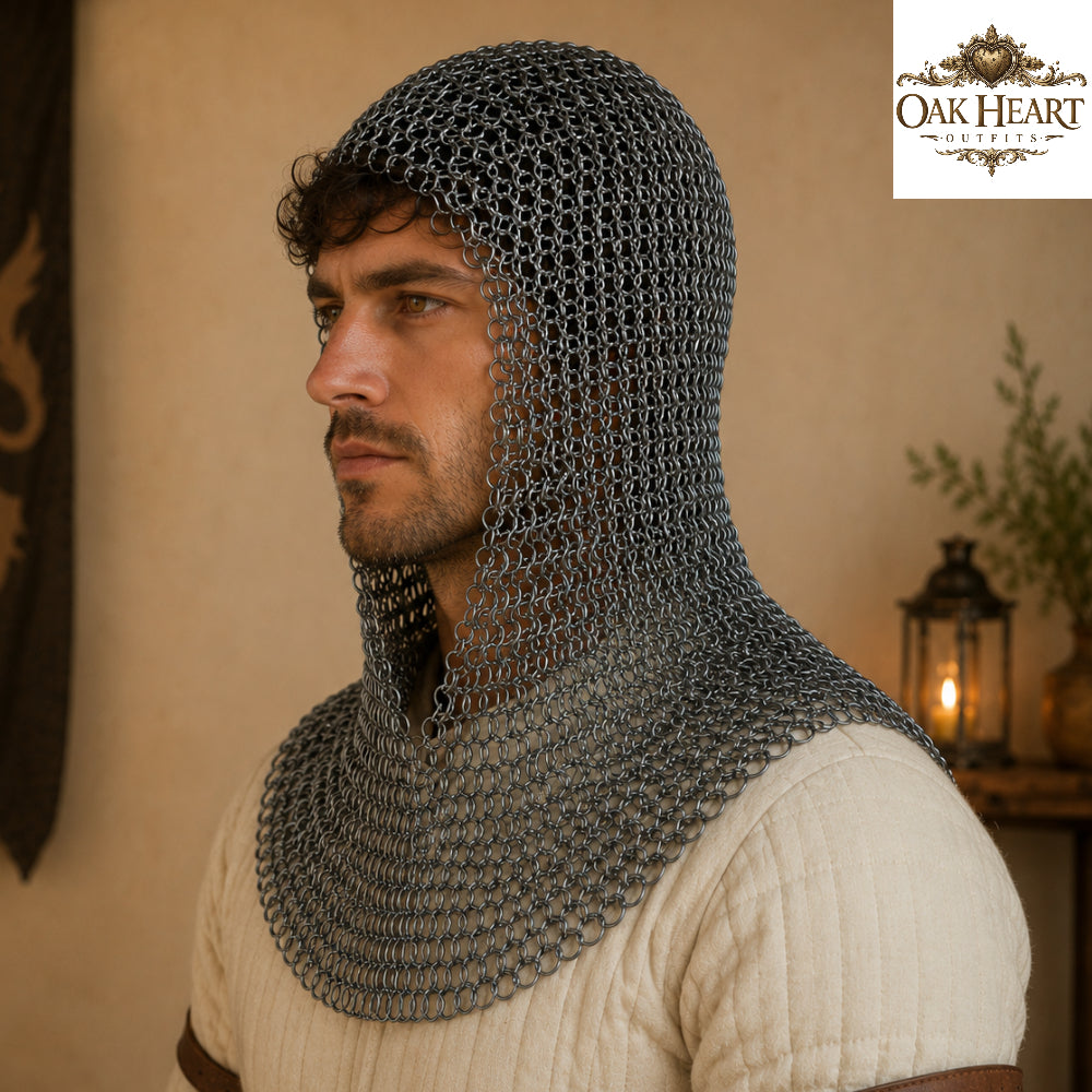 Medieval Chainmail Coif Hood – Butted 9mm Mild Steel Chainmail, Viking Armor