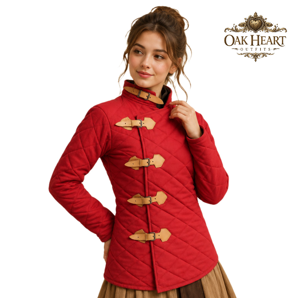 Red Medieval Gambeson Jacket | Quilted Padded Armor