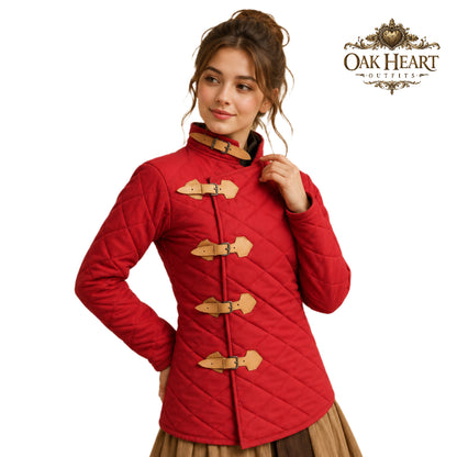 Red Medieval Gambeson Jacket | Quilted Padded Armor