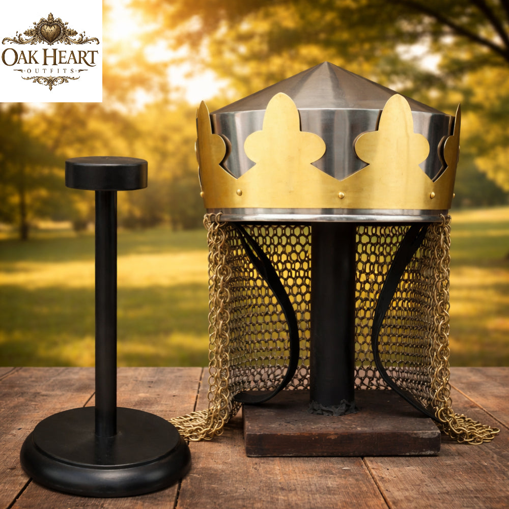 King Arthur Monty Python Helmet with Brass Butted Chainmail – Medieval Knight Armor
