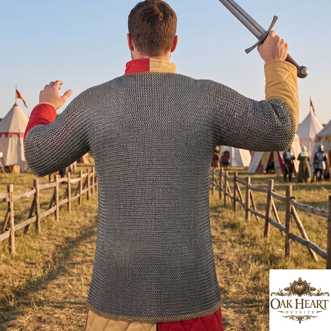 Medieval Chainmail Armor Shirt – 6mm Round Riveted Mild Steel Hauberk with Brass Trim