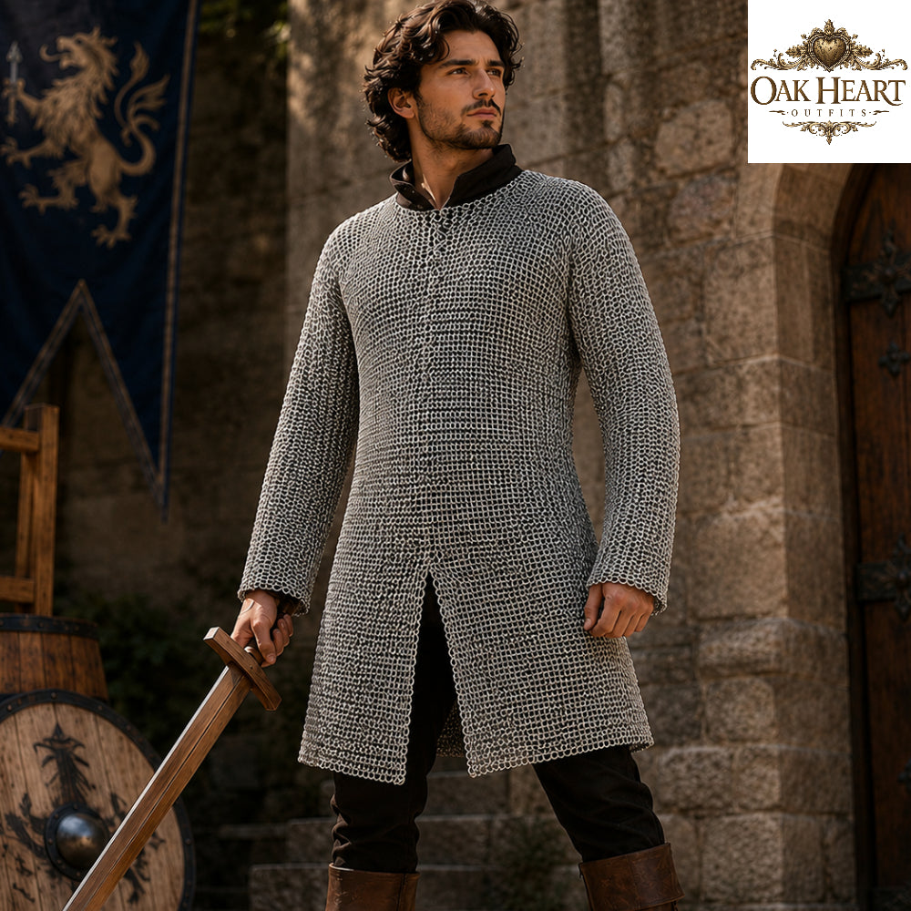 Medieval Aluminum Chainmail Hauberk – 9MM Riveted Ring Armor with Washers,
